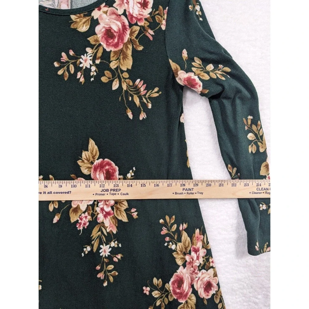 TMG Womens Pullover Long Sleeve Mini Dress‎ Black Floral L Made In USA